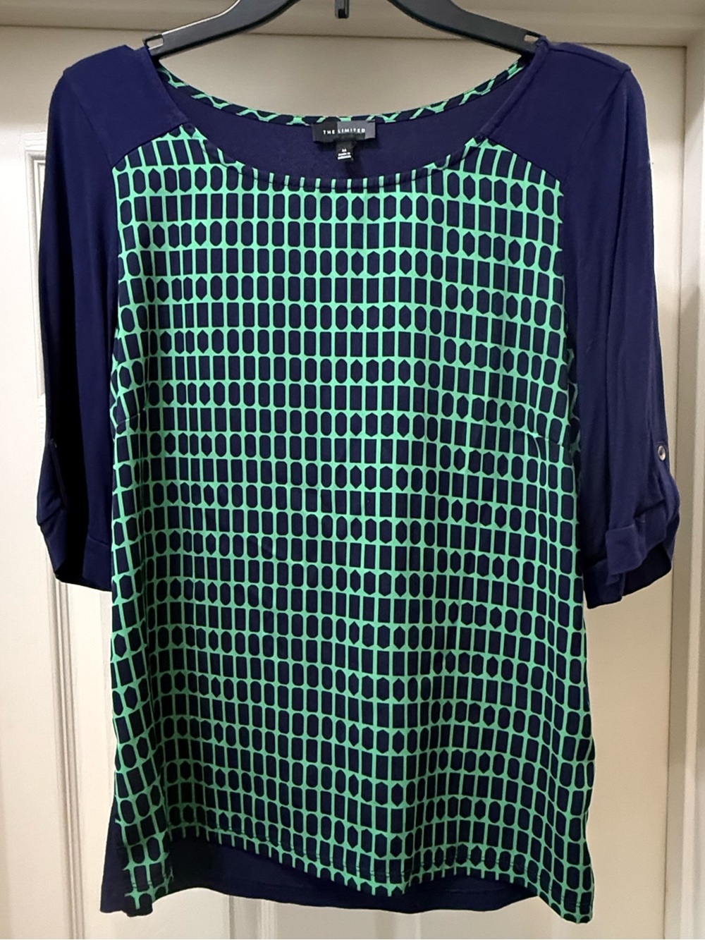 The Limited Navy and Green Grid-Print Blouse